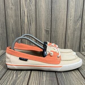 Sperry Women Top Sider Loafer Boat Yacht Vacation Shoes Canvas Beige Peach 9.5